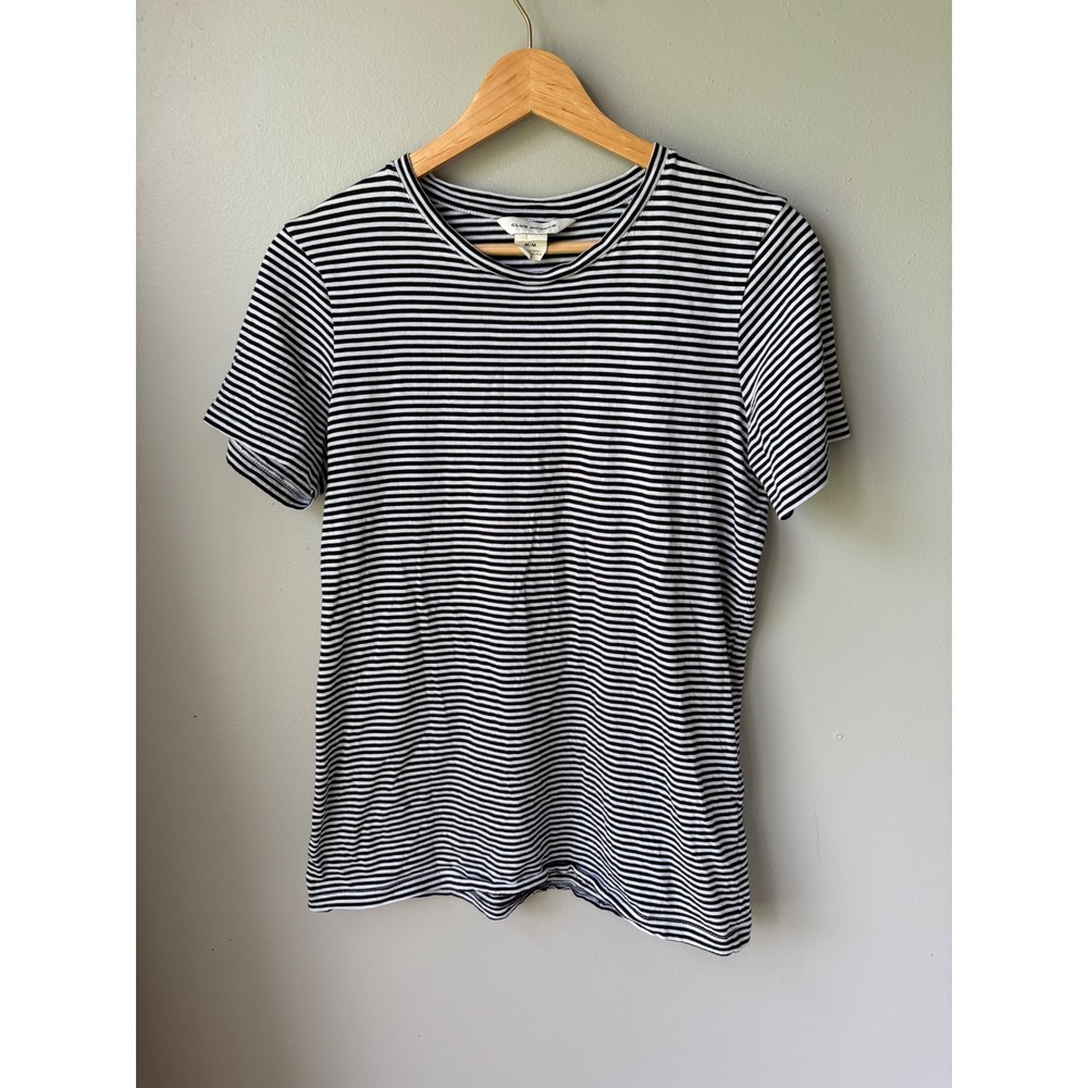 Club Monaco Womens Black White Striped Cotton Short Sleeve Crew Neck T-Shirt M